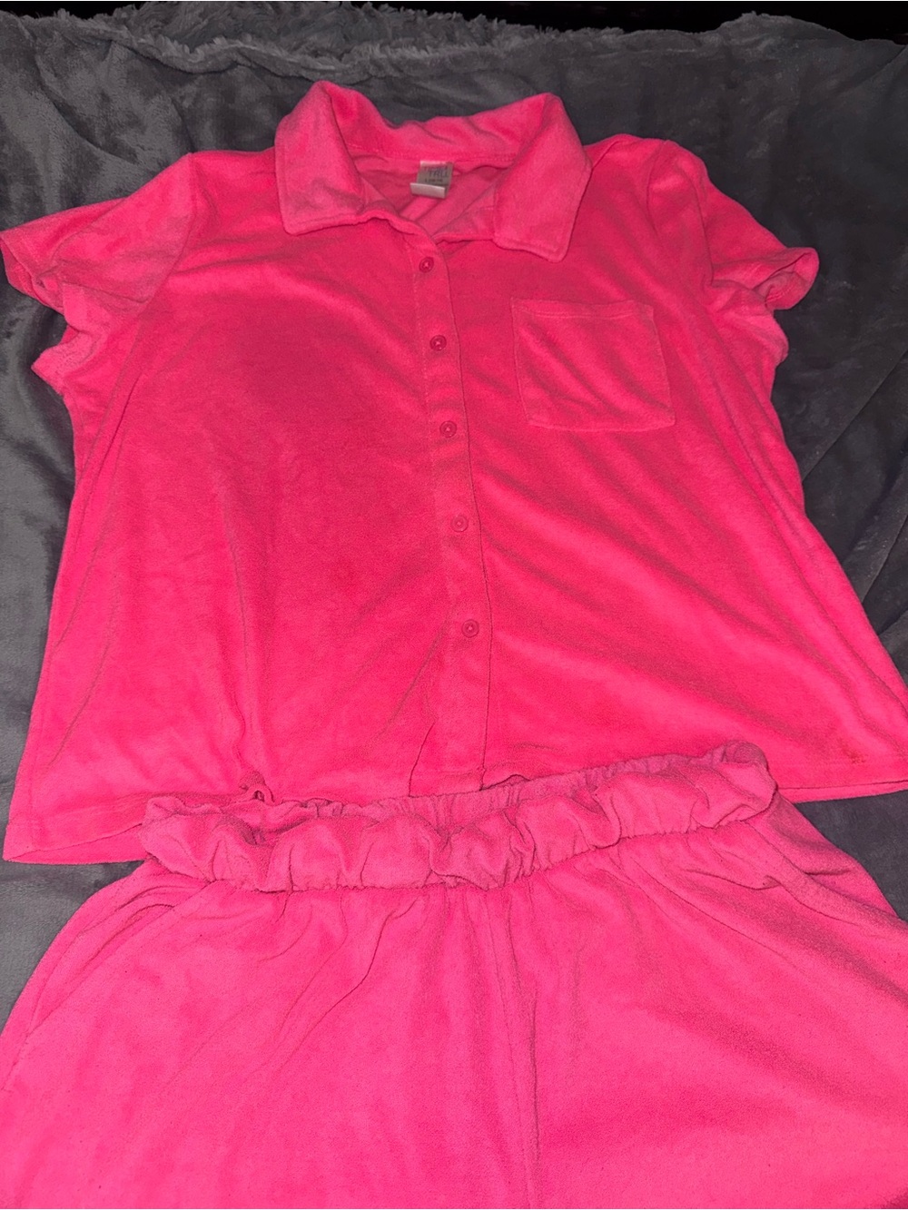 Bright Hot Pink Button-Up Lounge Set Large